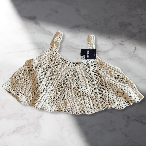 Forever 21 Crochet Cropped Flounce Tank In Natural Size M - Picture 2 of 4